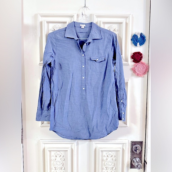 JCrew Chambray ¾th Button Down Long Sleeves [RollUp Button] Tunic Casual Blouse - Picture 2 of 13